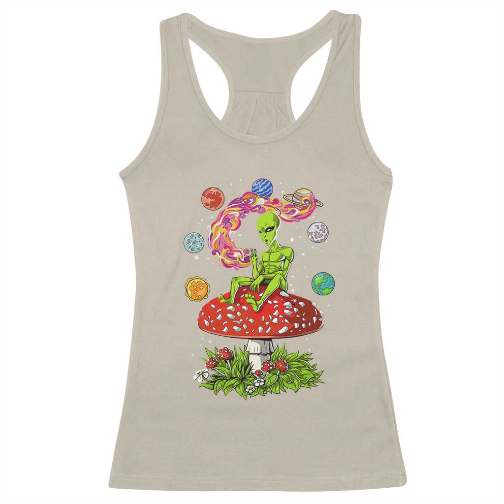 Outer Space Funny Alien Smoking Racerback Tank Top TS09 Sand Print Your Wear