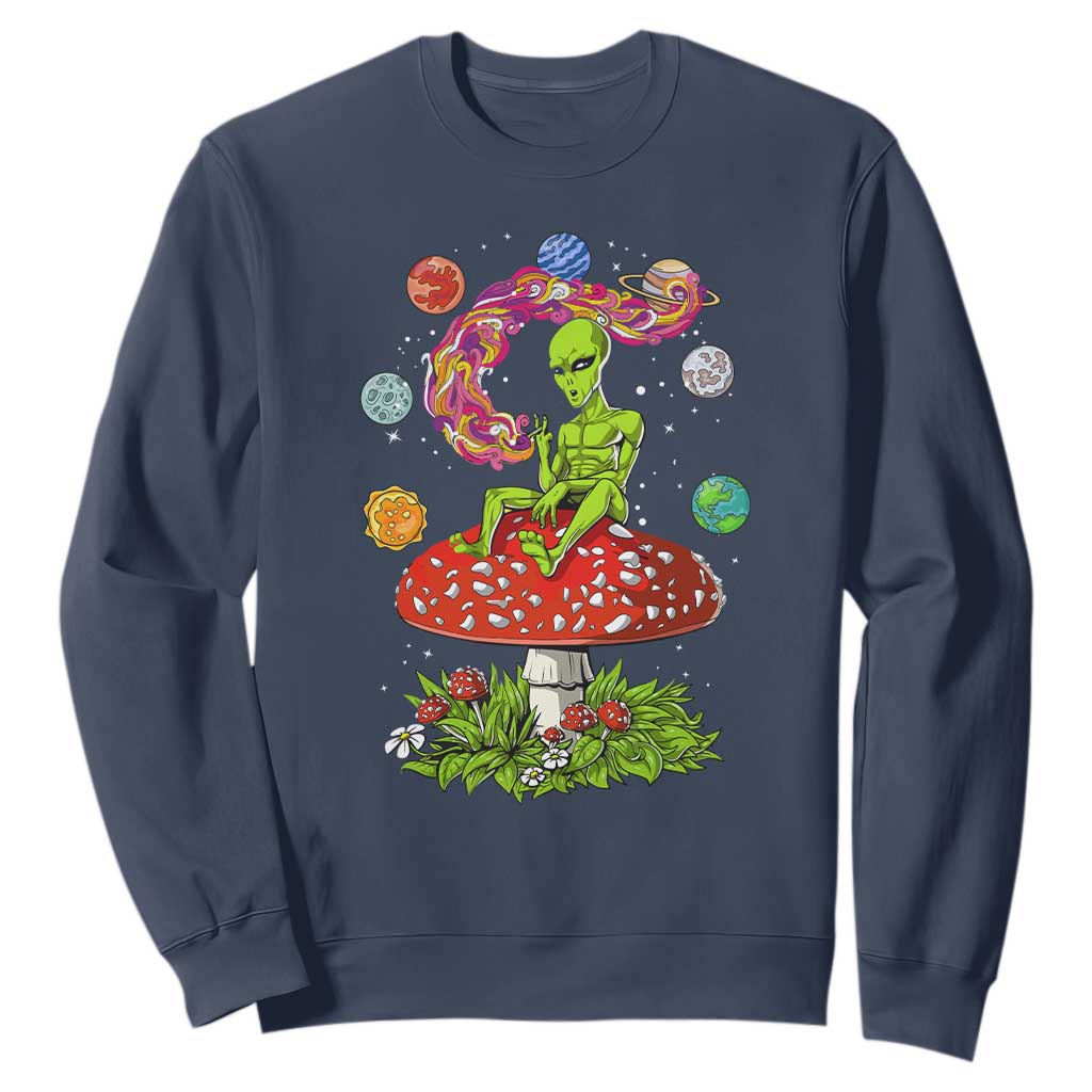 Outer Space Funny Alien Smoking Sweatshirt TS09 Navy Print Your Wear