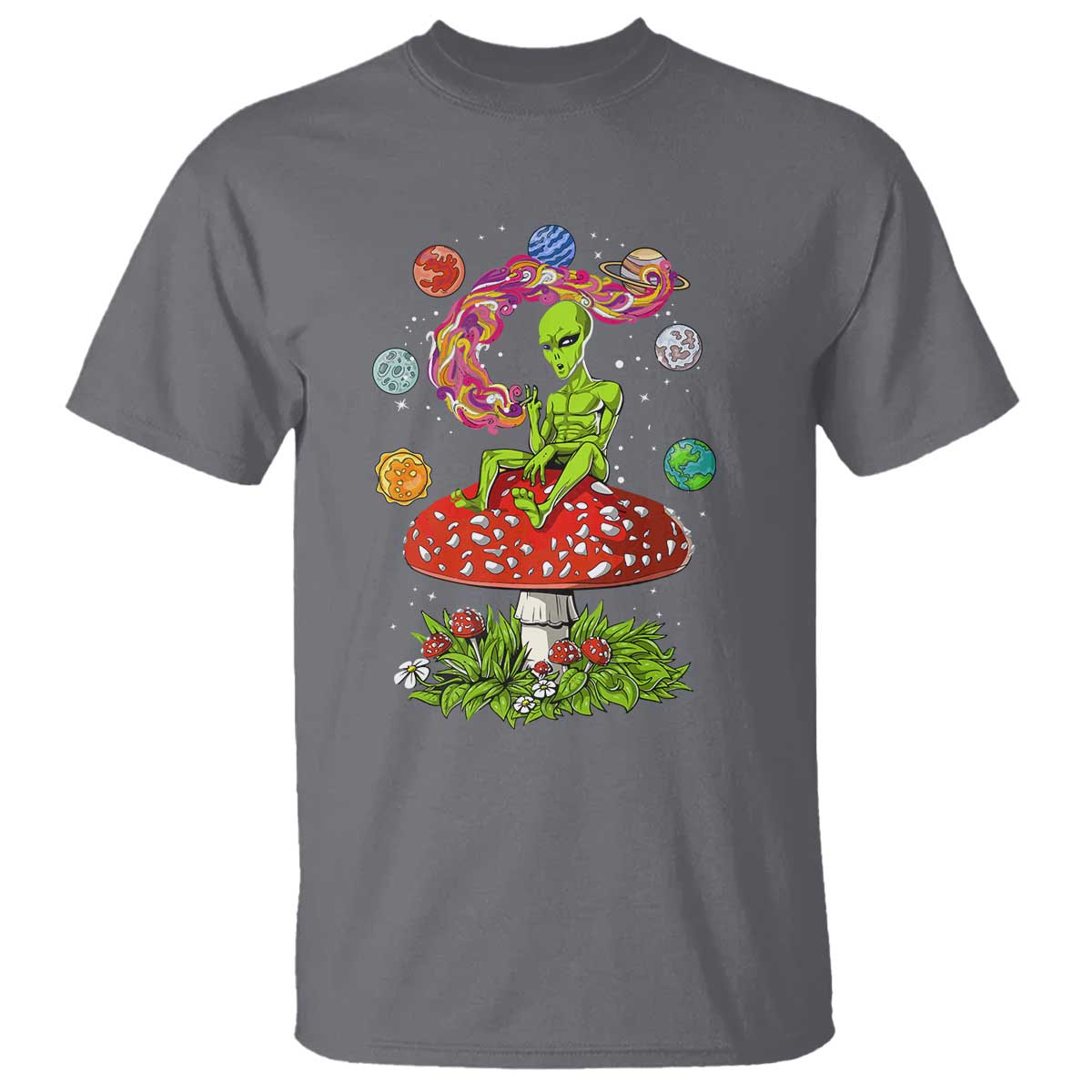 Outer Space Funny Alien Smoking T Shirt TS09 Charcoal Print Your Wear
