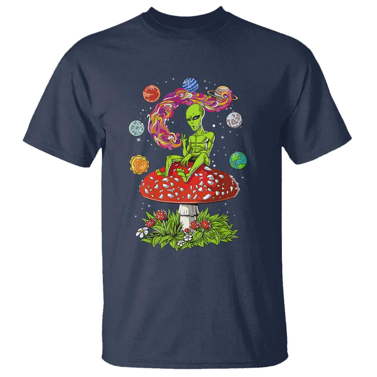 Outer Space Funny Alien Smoking T Shirt TS09 Navy Print Your Wear