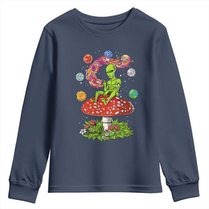 Outer Space Funny Alien Smoking Youth Sweatshirt TS09 Navy Print Your Wear
