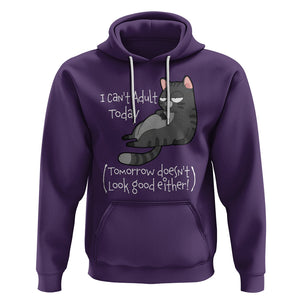 I Can't Adult Today Tomorrow Doesn't Look Good Either Funny Meme Cat Hoodie TS09 Purple Printyourwear