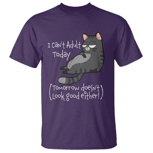 I Can't Adult Today Tomorrow Doesn't Look Good Either Funny Meme Cat T Shirt TS09 Purple Printyourwear