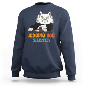 Judge Cat Judging You Silently Funny Sarcastic Sweatshirt TS09 Navy Printyourwear