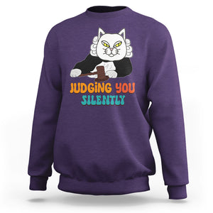 Judge Cat Judging You Silently Funny Sarcastic Sweatshirt TS09 Purple Printyourwear