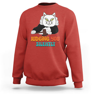 Judge Cat Judging You Silently Funny Sarcastic Sweatshirt TS09 Red Printyourwear