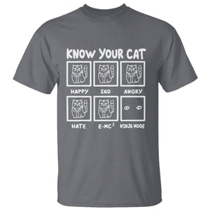 Know Your Cat Happy Sad Angry Hate Or Ninja Mode T Shirt TS09 Charcoal Printyourwear