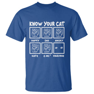 Know Your Cat Happy Sad Angry Hate Or Ninja Mode T Shirt TS09 Royal Blue Printyourwear