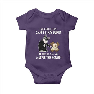 Funny Sarcastic Cat Baby Onesie Duct Tape Can't Fix Stupid But Can Muffle The Sound TS09 Purple Print Your Wear