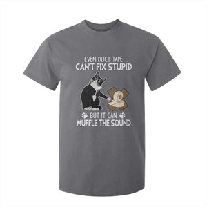 Funny Sarcastic Cat T Shirt For Kid Duct Tape Can't Fix Stupid But Can Muffle The Sound TS09 Charcoal Print Your Wear