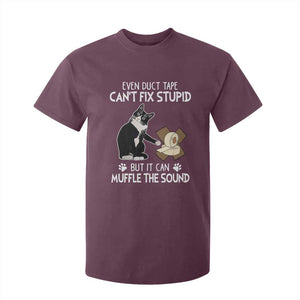 Funny Sarcastic Cat T Shirt For Kid Duct Tape Can't Fix Stupid But Can Muffle The Sound TS09 Maroon Print Your Wear