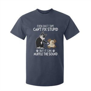 Funny Sarcastic Cat T Shirt For Kid Duct Tape Can't Fix Stupid But Can Muffle The Sound TS09 Navy Print Your Wear