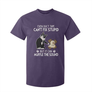 Funny Sarcastic Cat T Shirt For Kid Duct Tape Can't Fix Stupid But Can Muffle The Sound TS09 Purple Print Your Wear