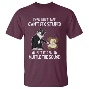 Funny Sarcastic Cat T Shirt Duct Tape Can't Fix Stupid But Can Muffle The Sound TS09 Maroon Print Your Wear