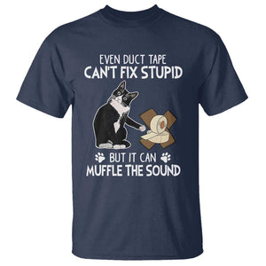 Funny Sarcastic Cat T Shirt Duct Tape Can't Fix Stupid But Can Muffle The Sound TS09 Navy Print Your Wear