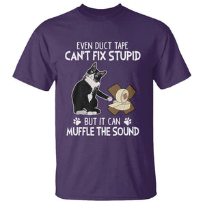 Funny Sarcastic Cat T Shirt Duct Tape Can't Fix Stupid But Can Muffle The Sound TS09 Purple Print Your Wear