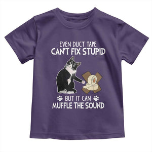 Funny Sarcastic Cat Toddler T Shirt Duct Tape Can't Fix Stupid But Can Muffle The Sound TS09 Purple Print Your Wear