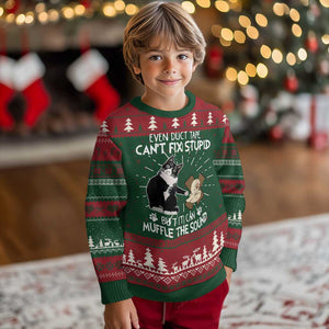 Funny Sarcastic Cat Ugly Christmas Sweater Duct Tape Can't Fix Stupid But Can Muffle The Sound TS09 Christmas Print Your Wear