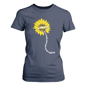 Be Kind T Shirt For Women In A World Where You Can Be Anything Sunflower TS09 Navy Print Your Wear