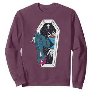 Creepy Halloween Sweatshirt Sexy Zombie Legs Flash Tattoo Coffin TS09 Maroon Print Your Wear