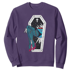 Creepy Halloween Sweatshirt Sexy Zombie Legs Flash Tattoo Coffin TS09 Purple Print Your Wear