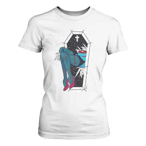 Creepy Halloween T Shirt For Women Sexy Zombie Legs Flash Tattoo Coffin TS09 White Print Your Wear