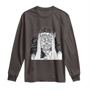 Creepy Aesthetic All Eyes On Me Psycho Girl Long Sleeve Shirt TS09 Dark Chocolate Print Your Wear