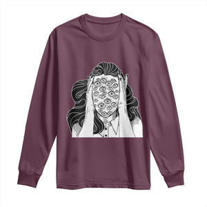 Creepy Aesthetic All Eyes On Me Psycho Girl Long Sleeve Shirt TS09 Maroon Print Your Wear