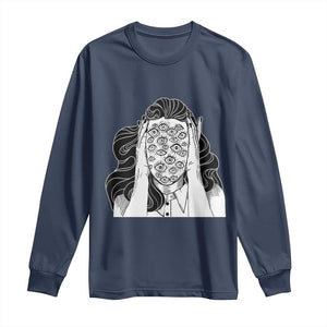 Creepy Aesthetic All Eyes On Me Psycho Girl Long Sleeve Shirt TS09 Navy Print Your Wear