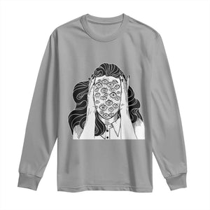 Creepy Aesthetic All Eyes On Me Psycho Girl Long Sleeve Shirt TS09 Sport Gray Print Your Wear