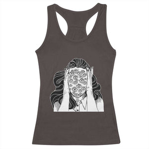 Creepy Aesthetic All Eyes On Me Psycho Girl Racerback Tank Top TS09 Dark Chocolate Print Your Wear