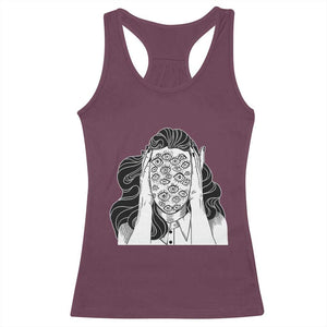 Creepy Aesthetic All Eyes On Me Psycho Girl Racerback Tank Top TS09 Maroon Print Your Wear