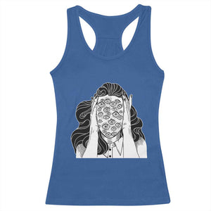 Creepy Aesthetic All Eyes On Me Psycho Girl Racerback Tank Top TS09 Royal Blue Print Your Wear