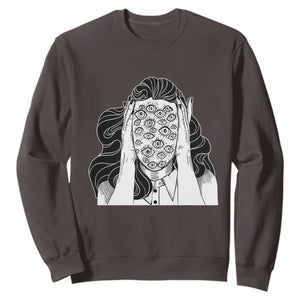 Creepy Aesthetic All Eyes On Me Psycho Girl Sweatshirt TS09 Dark Chocolate Print Your Wear