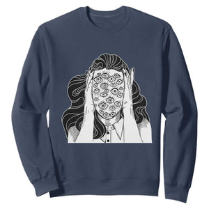 Creepy Aesthetic All Eyes On Me Psycho Girl Sweatshirt TS09 Navy Print Your Wear