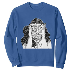 Creepy Aesthetic All Eyes On Me Psycho Girl Sweatshirt TS09 Royal Blue Print Your Wear