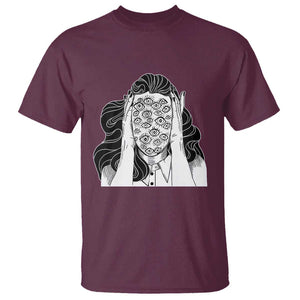 Creepy Aesthetic All Eyes On Me Psycho Girl T Shirt TS09 Maroon Print Your Wear