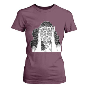 Creepy Aesthetic All Eyes On Me Psycho Girl T Shirt For Women TS09 Maroon Print Your Wear