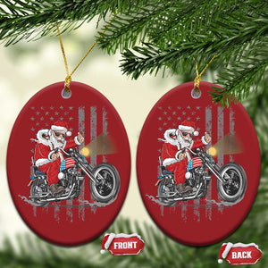 Christmas Santa Riding Motorbike Patriotic USA Christmas Ornament TS09 Oval Red Print Your Wear