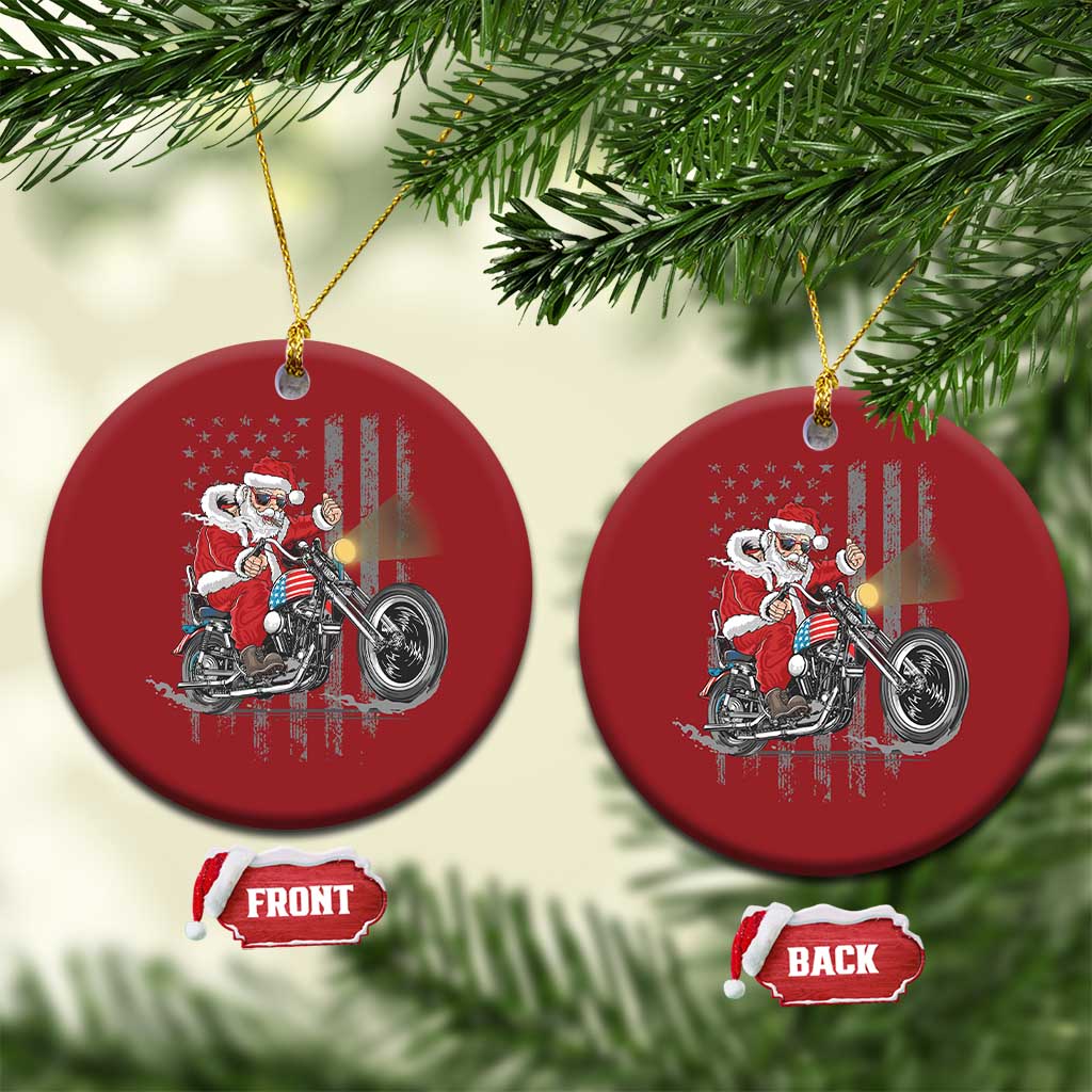 Christmas Santa Riding Motorbike Patriotic USA Christmas Ornament TS09 Circle Red Print Your Wear