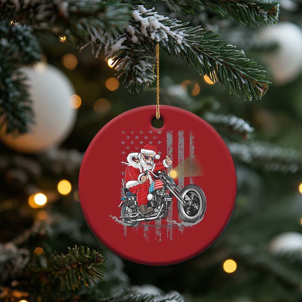 Christmas Santa Riding Motorbike Patriotic USA Christmas Ornament TS09 Print Your Wear