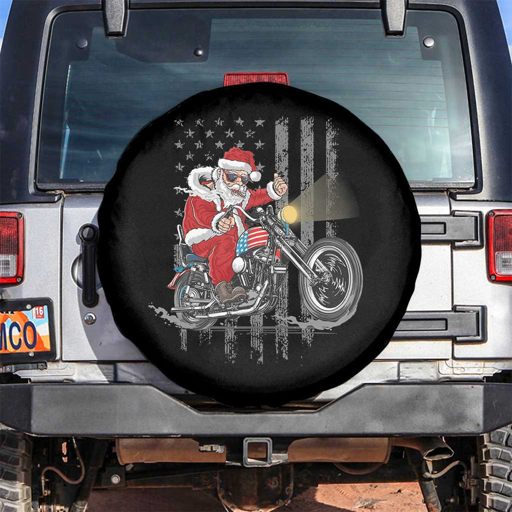 Christmas Santa Claus Riding Motorbike Patriotic USA Spare Tire Cover TS09 No hole Black Print Your Wear