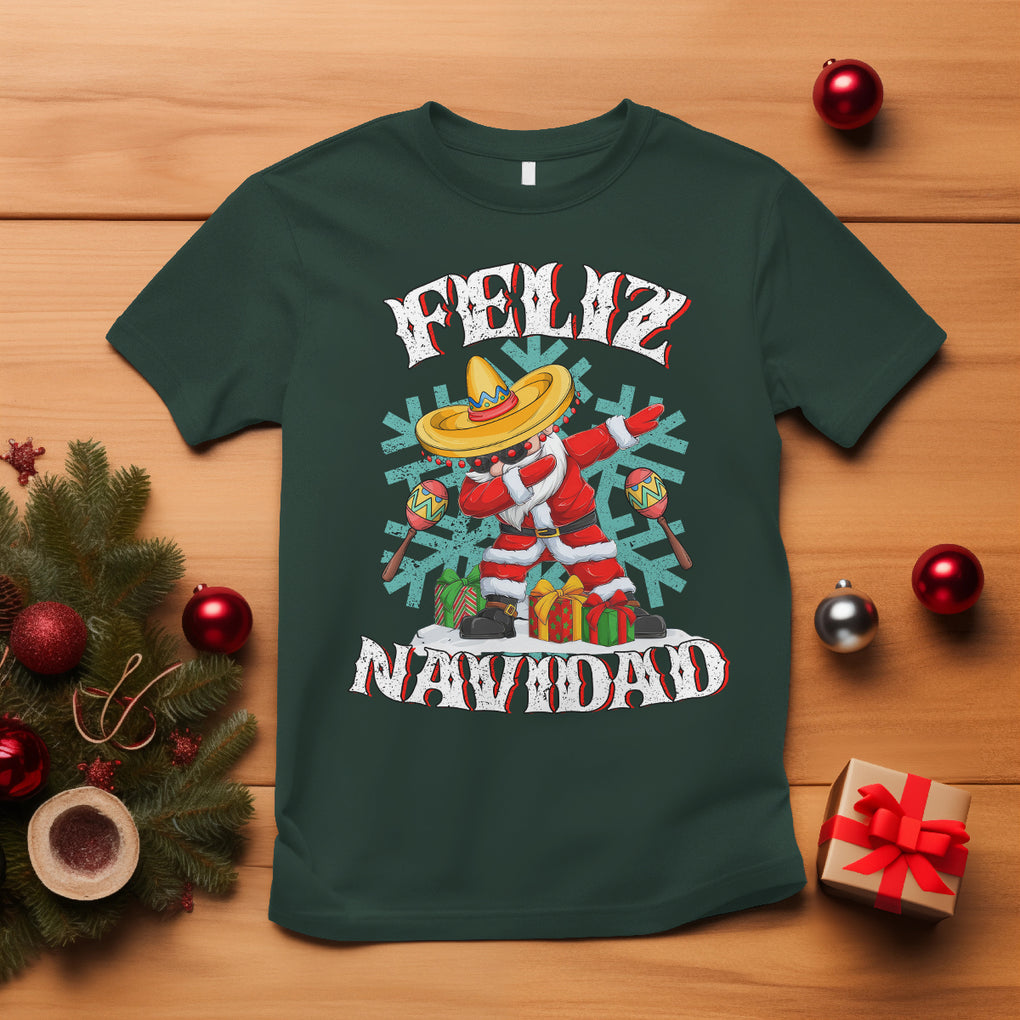 Feliz Navidad Dabbing Christmas Spanish Sombrero T Shirt TS09 Dark Forest Green Printyourwear