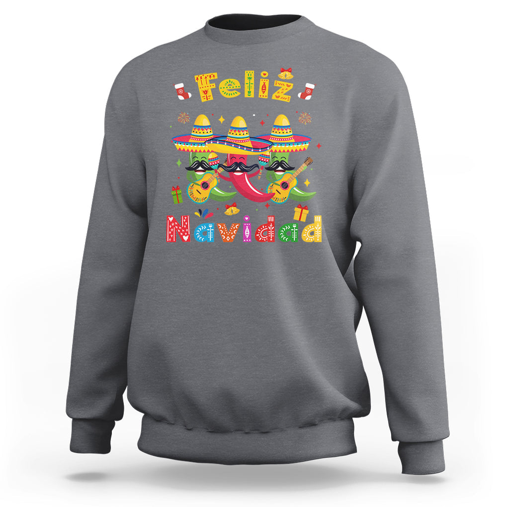 Feliz Navidad Mexican Fiesta Hot Pepper Guitar Party Sweatshirt TS09 Charcoal Printyourwear
