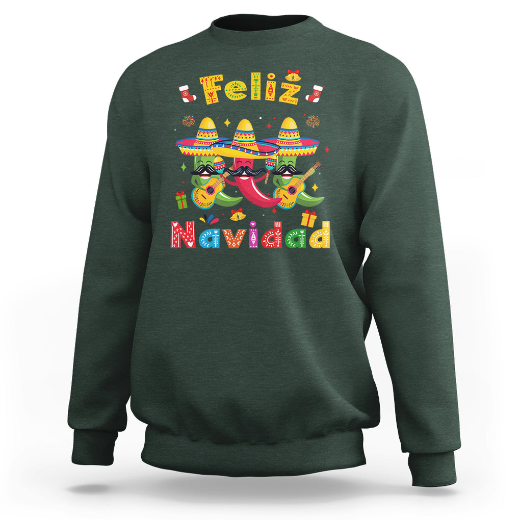 Feliz Navidad Mexican Fiesta Hot Pepper Guitar Party Sweatshirt TS09 Dark Forest Green Printyourwear