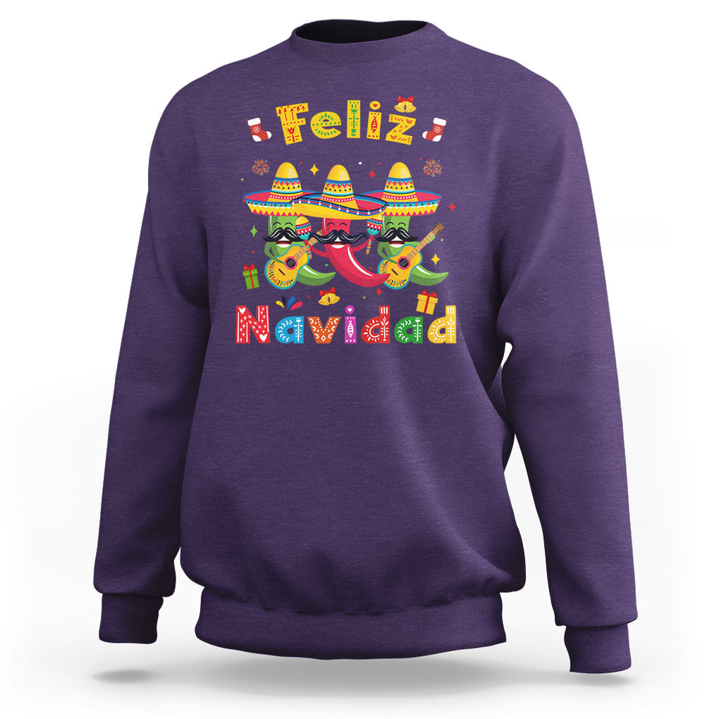 Feliz Navidad Mexican Fiesta Hot Pepper Guitar Party Sweatshirt TS09 Purple Printyourwear