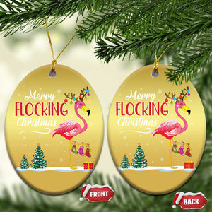 Merry Flocking Xmas Pink Flamingo Christmas Ornament TS09 Oval Gold Print Your Wear