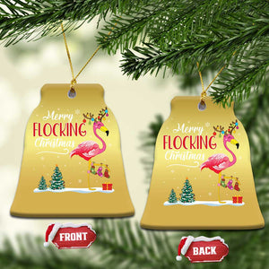 Merry Flocking Xmas Pink Flamingo Christmas Ornament TS09 Bell Flake Gold Print Your Wear