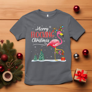 Merry Flocking Christmas Pink Flamingo Funny Xmas Socks T Shirt TS09 Charcoal Printyourwear