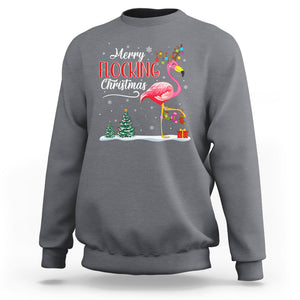 Merry Flocking Christmas Pink Flamingo Funny Xmas Socks Sweatshirt TS09 Charcoal Printyourwear